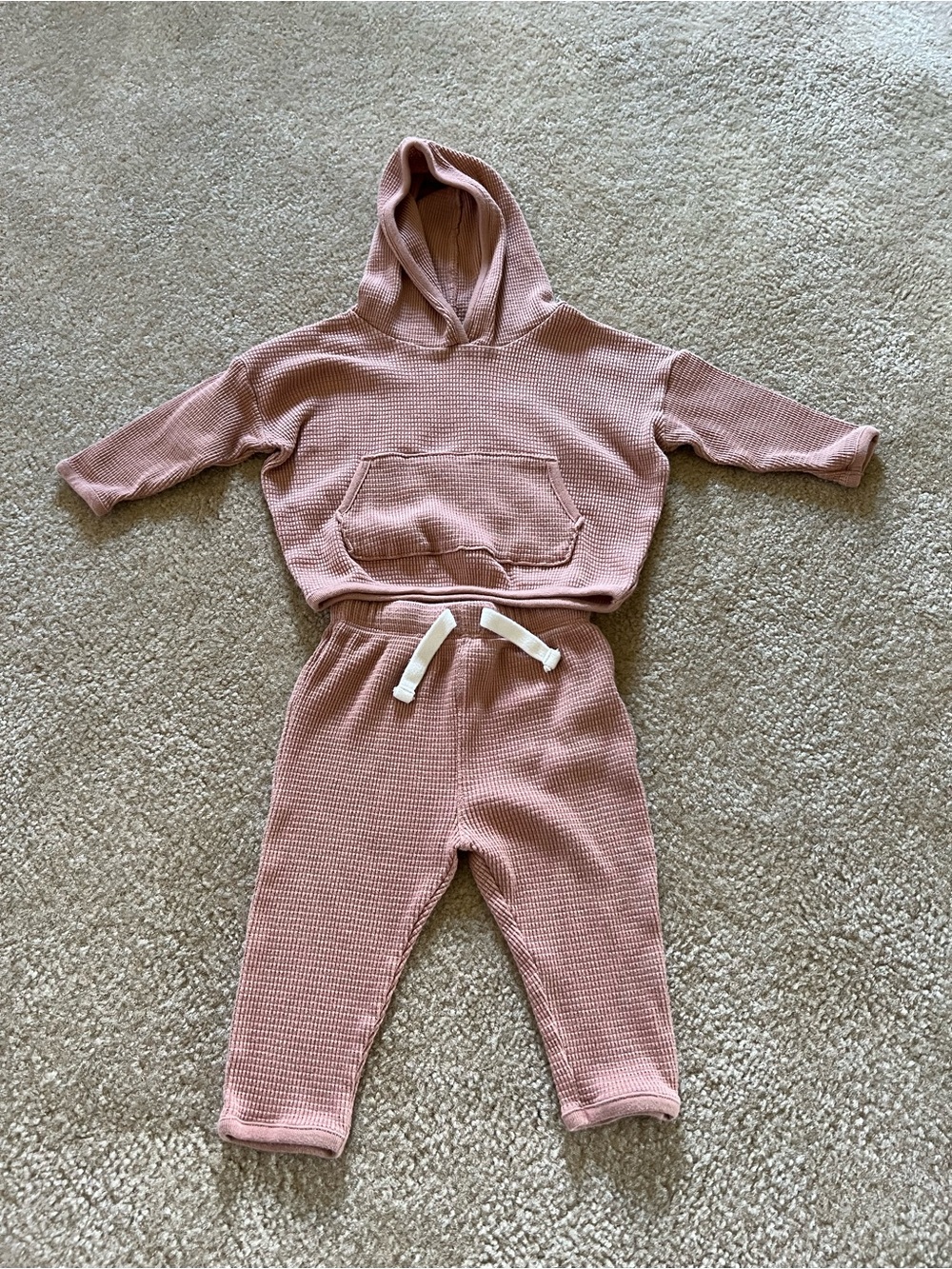 Little Co  Waffle Hoodie & Joggers Set — Dusty Rose